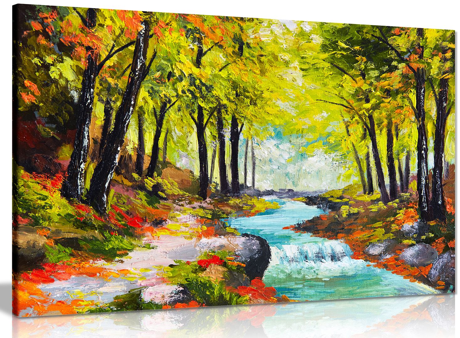 Landscape Oil Painting River In Autumn Forest Reproduction Canvas